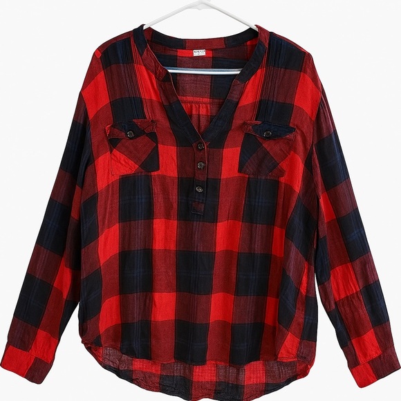 Cato Tops - Cato Women’s Red and Black Plaid Button Down Top